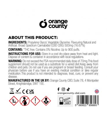 Orange County CBD Vape Pen CBD / CBG 500mg - Mango Ice - 900 puffs